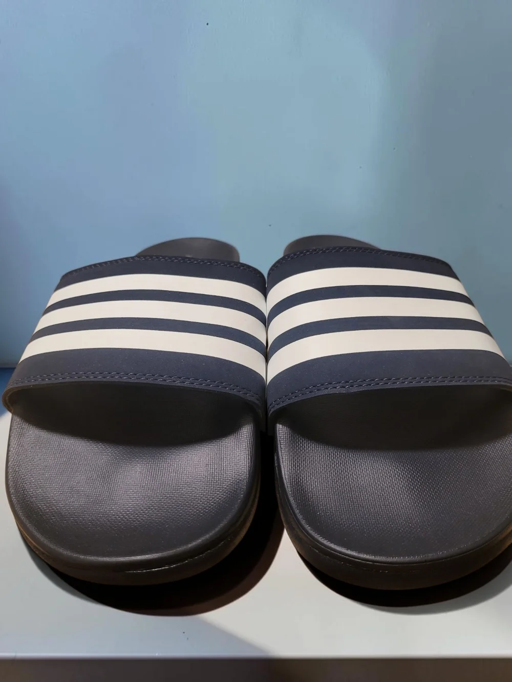 adidas Black Slide Sandal with White Stripes